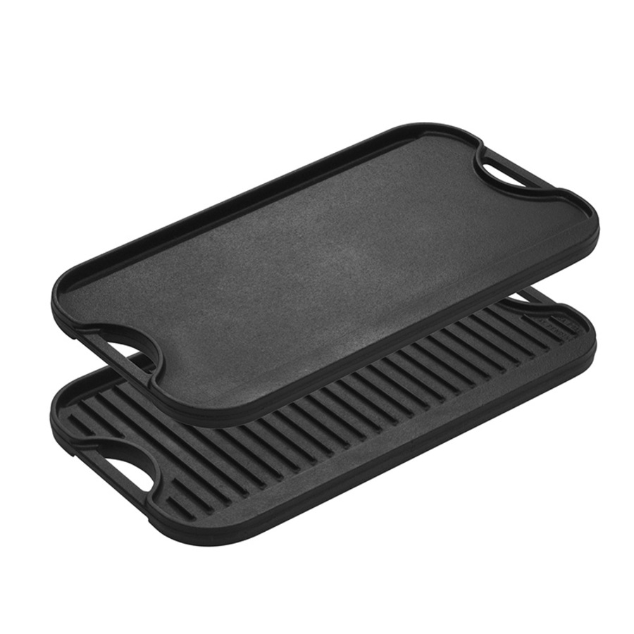 13 x 8.25 Rectangular Baking Flat and Ribbed Griddle Plate GGC Cast Iron Reversible Grill Griddle，Double Sided Grill Pan Perfect for Gas Grills and Stove Tops 