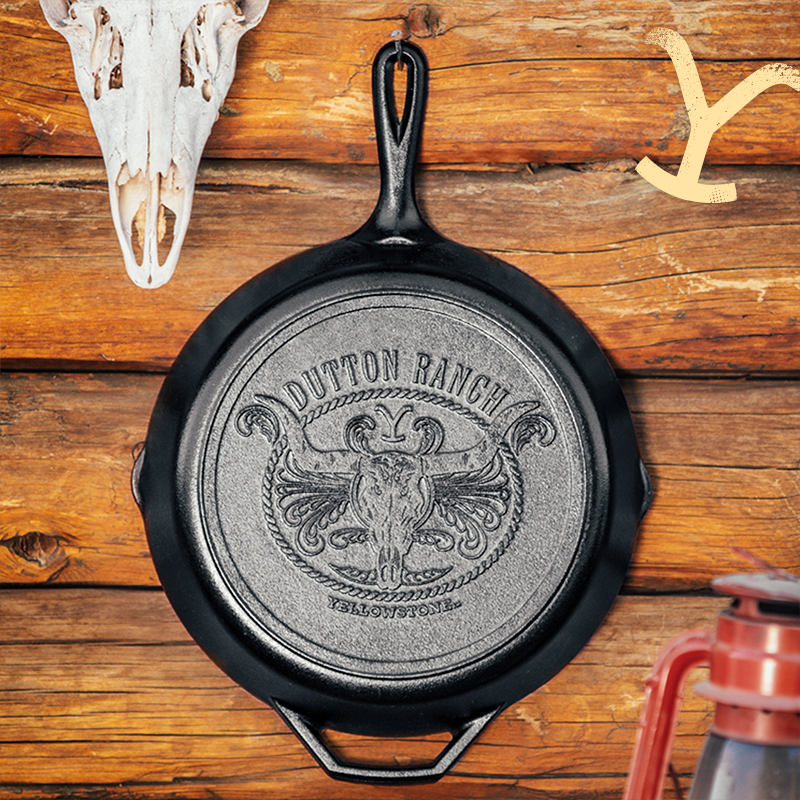 Yellowstone™ Skillet, Shop the new Yellowstone™ 12 inch skillet, featuring  Dutton Ranch steer design and built to take the heat., By Lodge Cast Iron