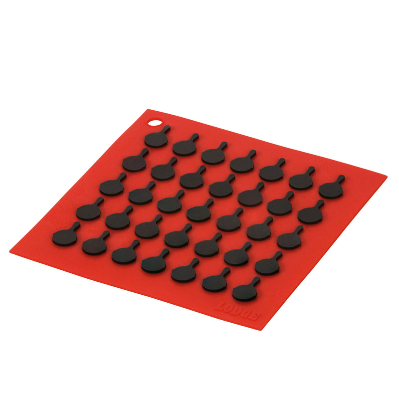 Lodge Silicone Trivet with Black Skillets, Red
