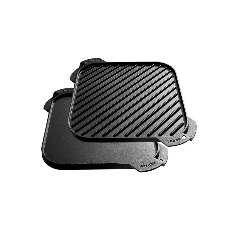1-Piece 10.6 inch Cast Iron Griddle Plate | Reversible Square Cast Iron  Grill Pan for Single burner| Double Sided Used on Open Fire & in Oven 