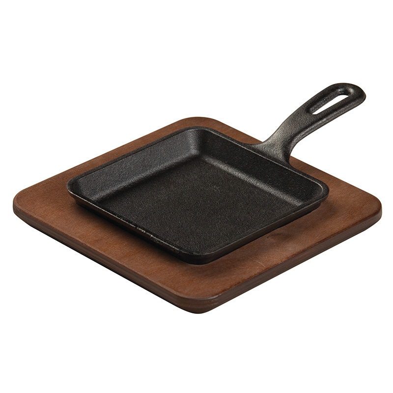 Lodge L3GP 6 1/2 Pre-Seasoned Cast Iron Grill Pan with Walnut Finish Wood  Underliner