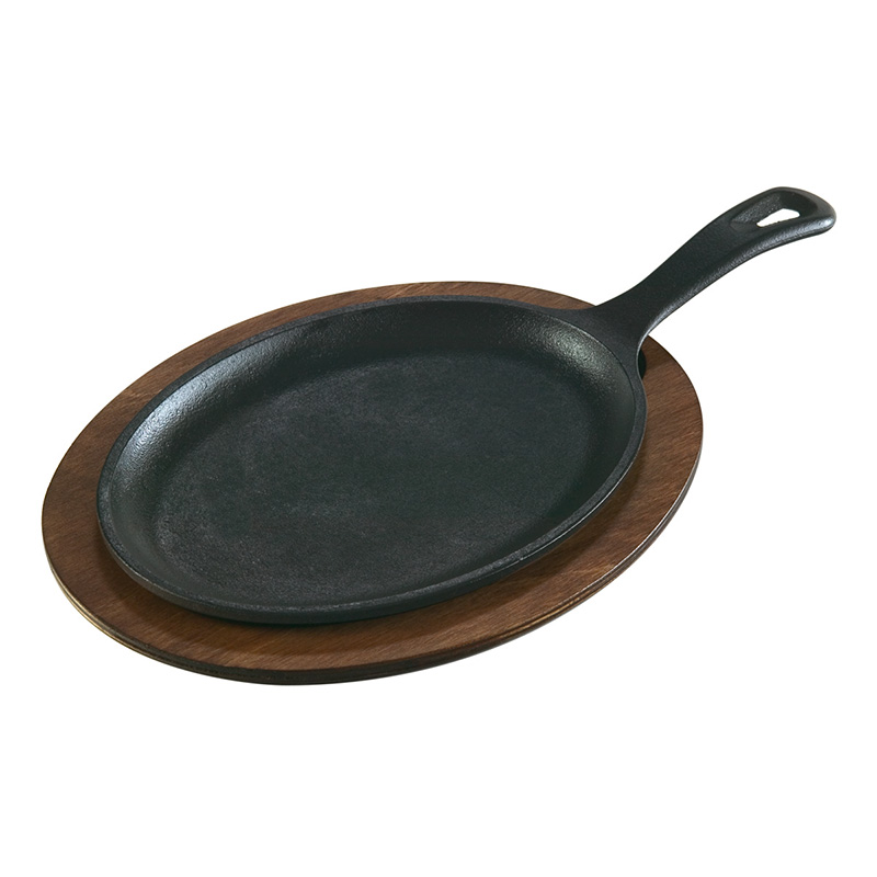 Lodge L3GP 6 1/2 Pre-Seasoned Cast Iron Grill Pan with Walnut Finish Wood  Underliner